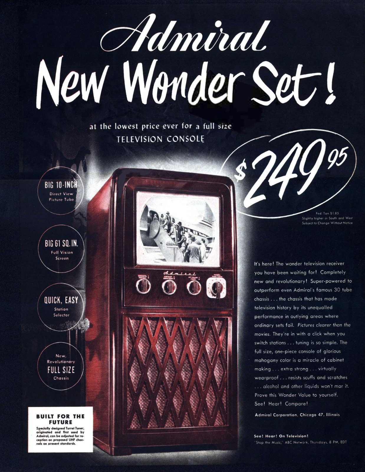 Vintage TELEVISION SET from 1949 - Ad - 5 x 7 in Photo Print