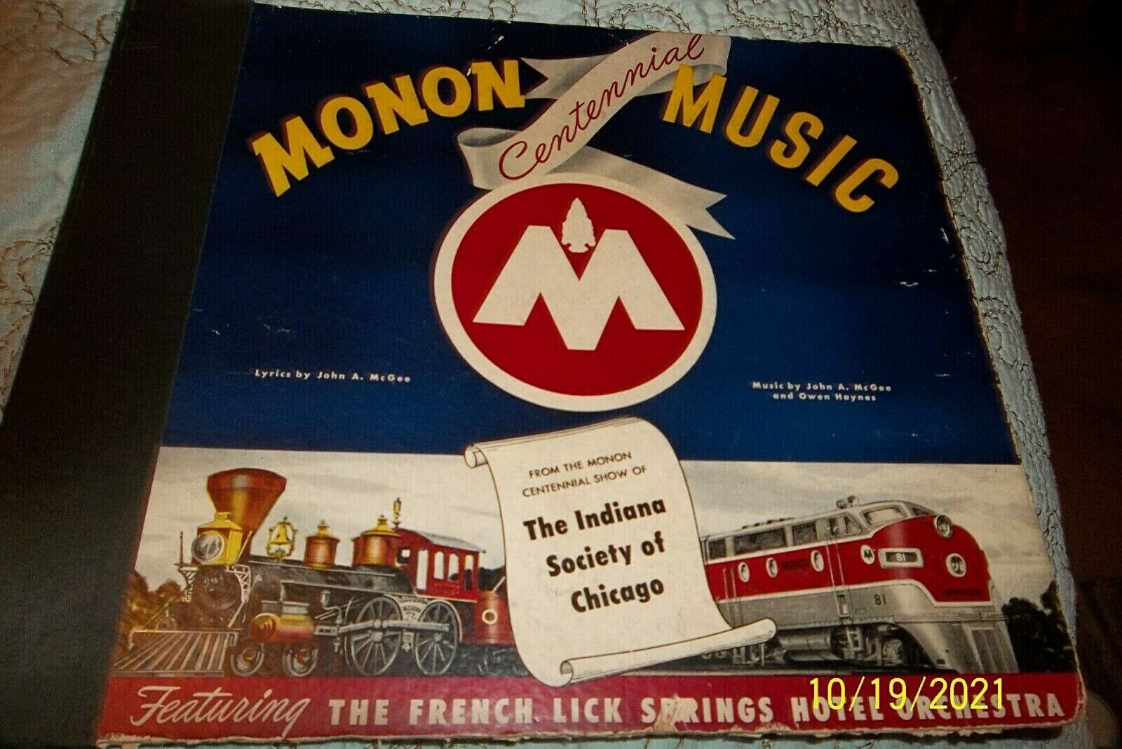 **MONON RAILROAD** 1947 CENTENNIAL CELEBRATION RECORD ALBUM 78 RPM 4 RECORD SET