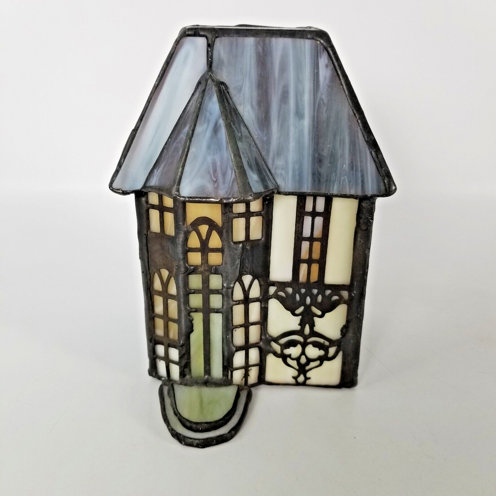 RARE Vintage Stained Glass Christmas Village House Night Light