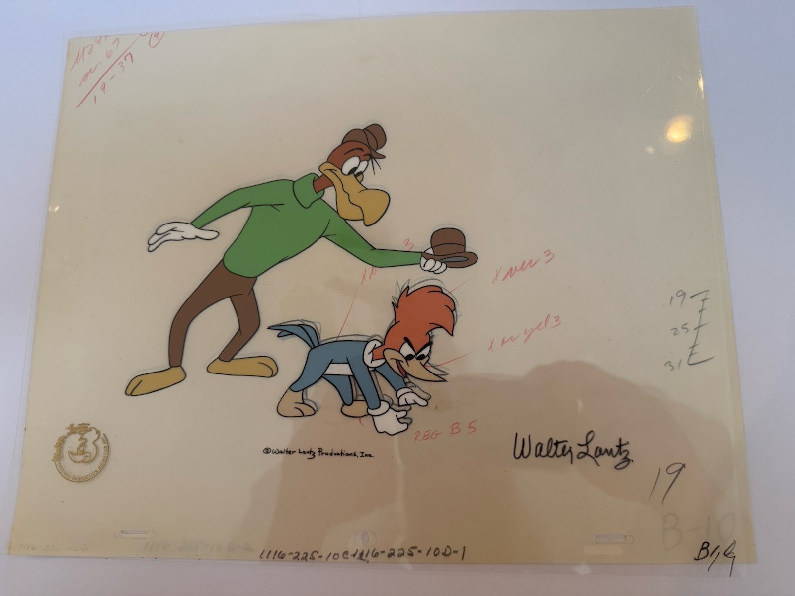 Woody Wood Pecker Signed Walter Lantz Production Cel 2 Cels 2drawings Rare