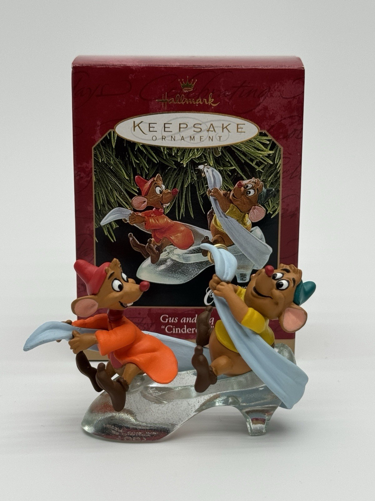 Vintage 1999 Hallmark Disney Cinderella Gus and Jaq Glass Slipper Ornament NIB