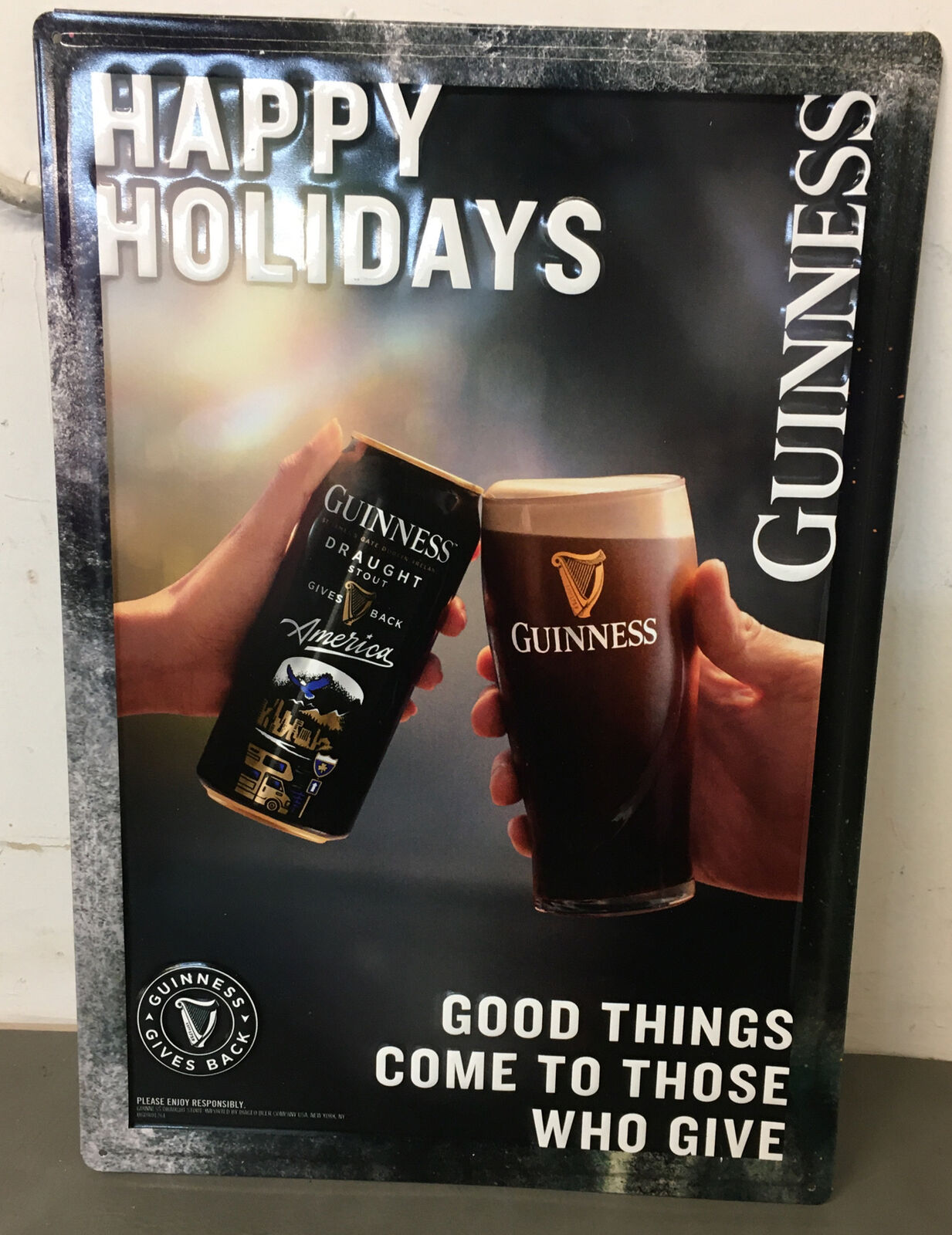 Guinness beer happy holidays metal sign good things come to those who give 17x12