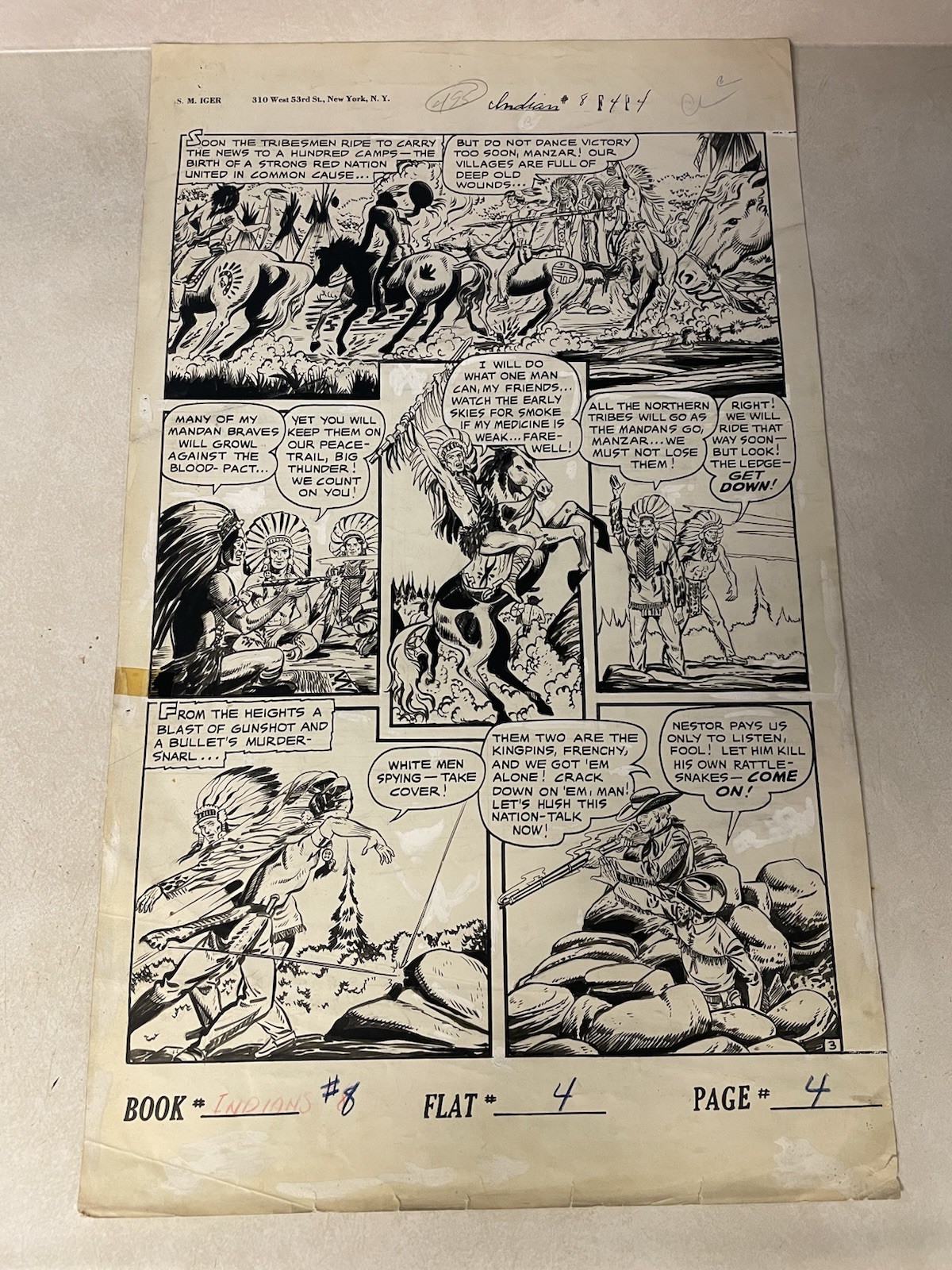 INDIANS #8 original comic book art 1951 FICTION HOUSE MANZAR DETAILED ART IGER