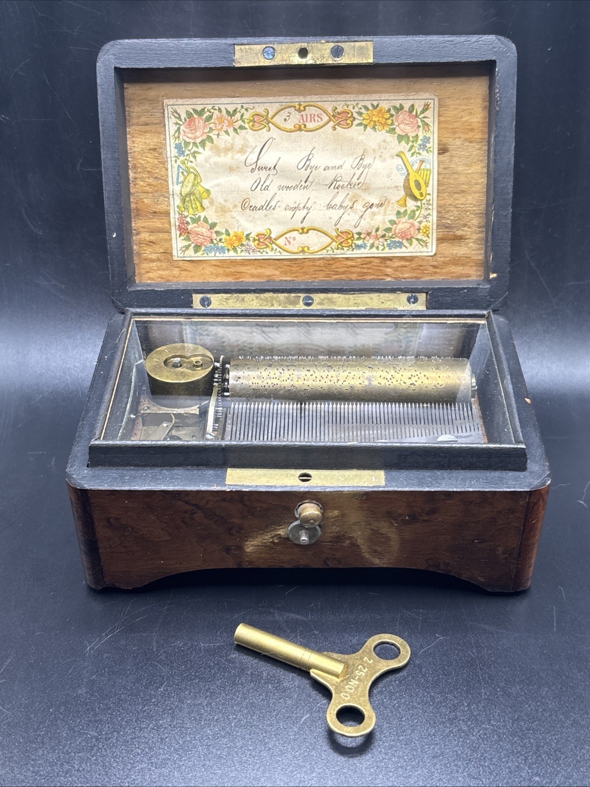 Miniature Antique 3 Air Jean Billon-Dutoit Cylinder Music Box With Burlwood Case