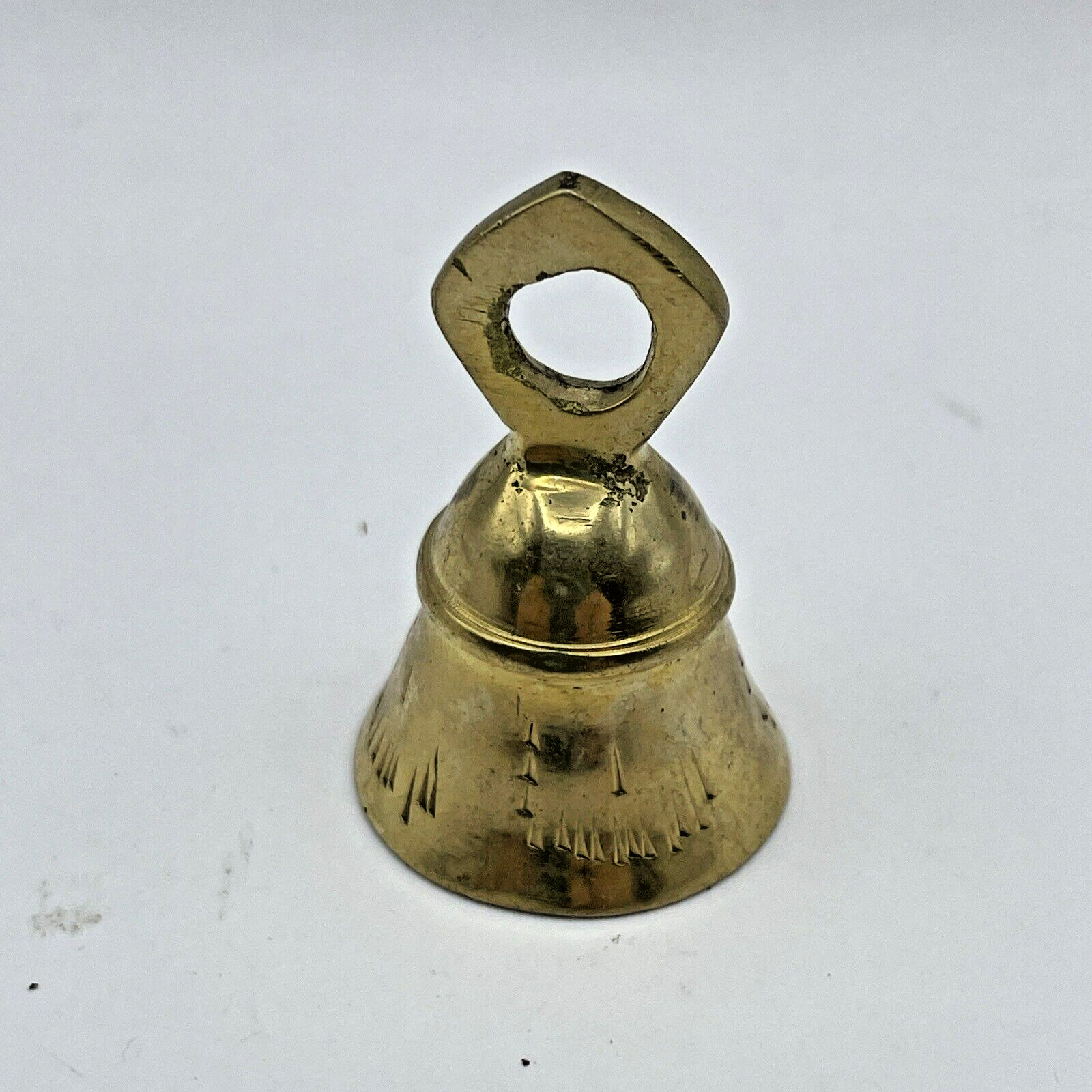 Solid Brass Mini Bell Vintage Decorative Etched Design Miniature 1.5” x 1”