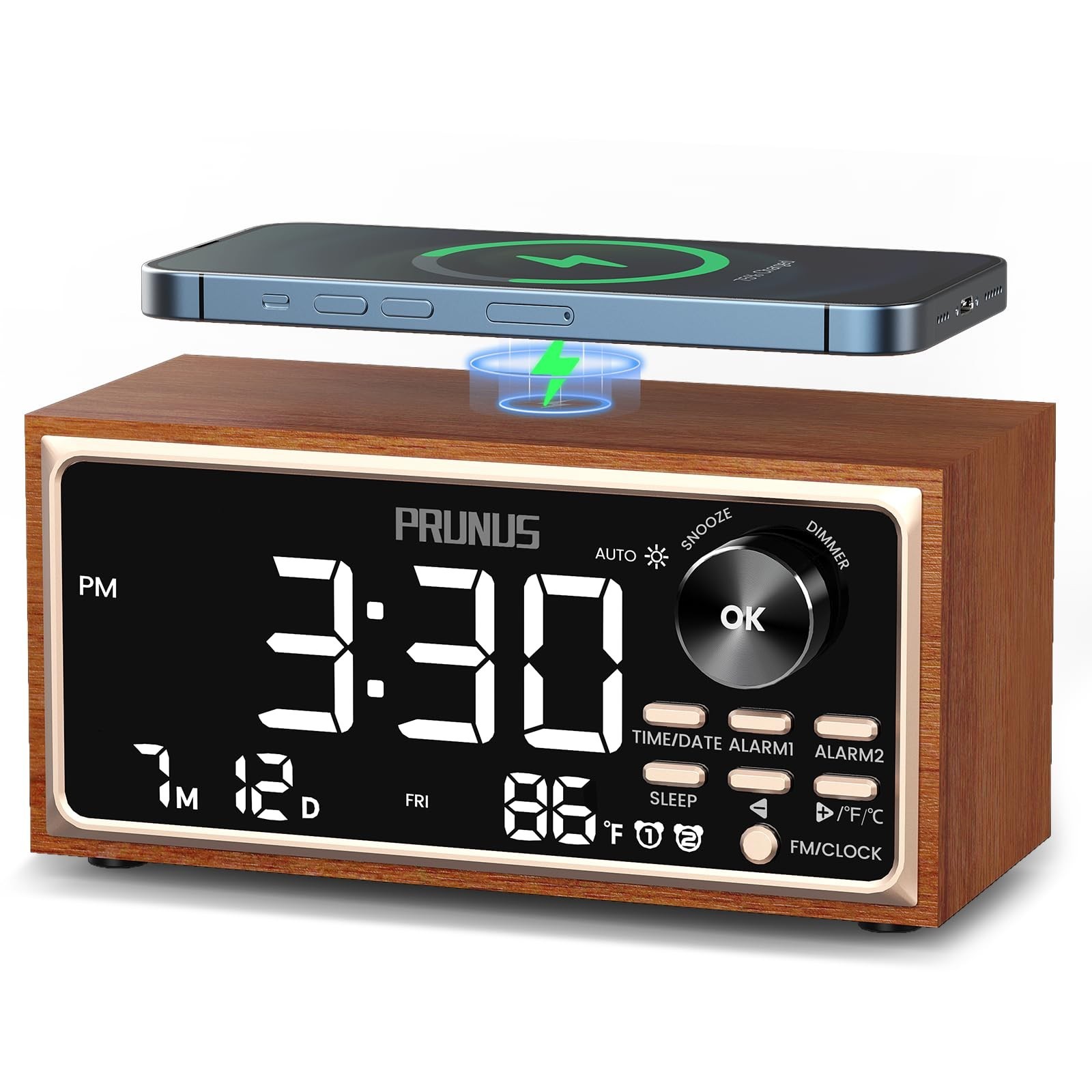PRUNUS J-177 Retro Vintage Alarm Clock Radio with Fast Wireless Charging, Dua... PRUNUS J-177 Retro Vintage Alarm Clock Radio with Fast Wireless Charging, Dua...