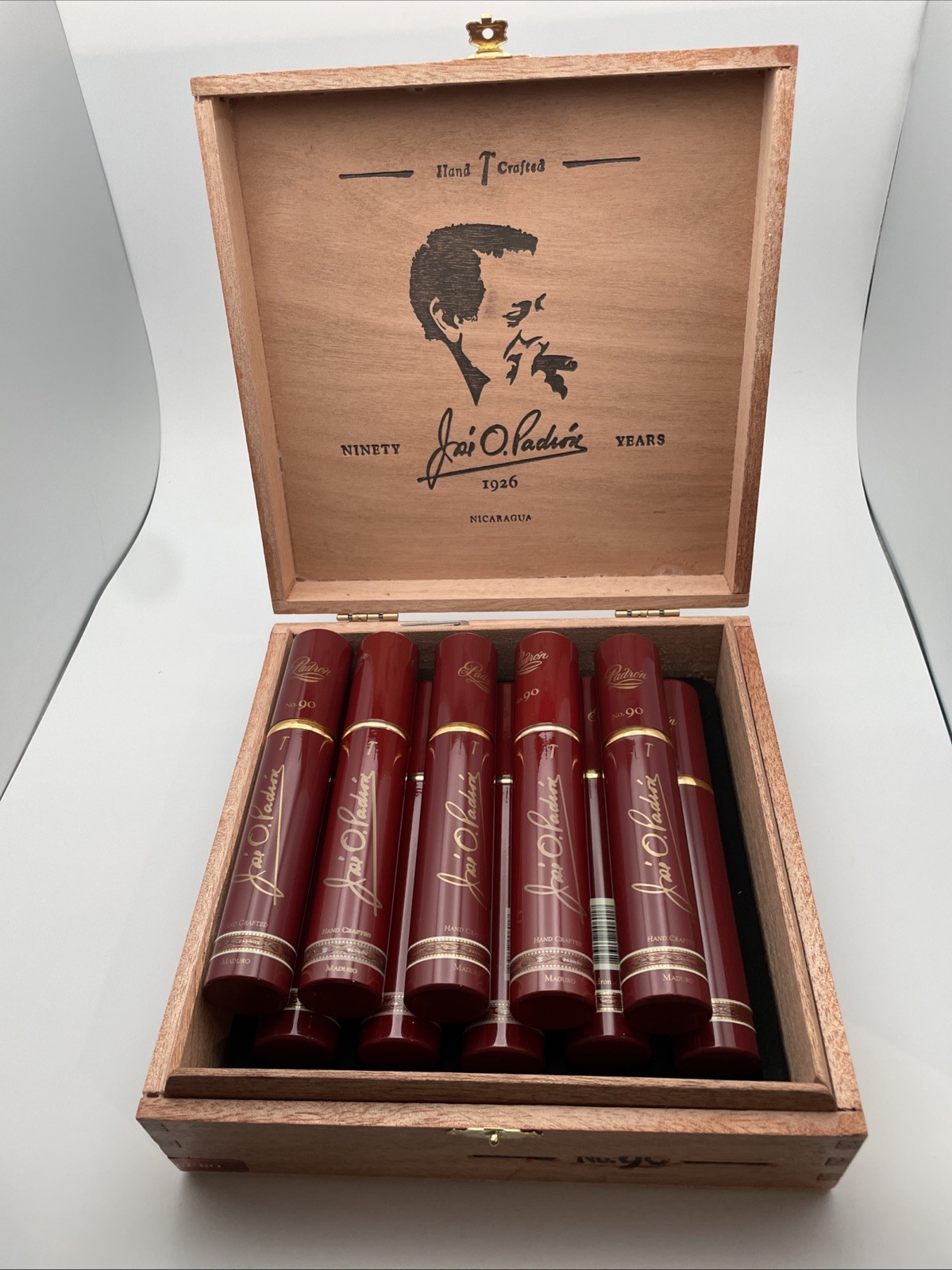 Padron 1926 No. 90 Wood Cigar Box w/ 10 Maduro Empty Tubes Tubos NO CIGARS
