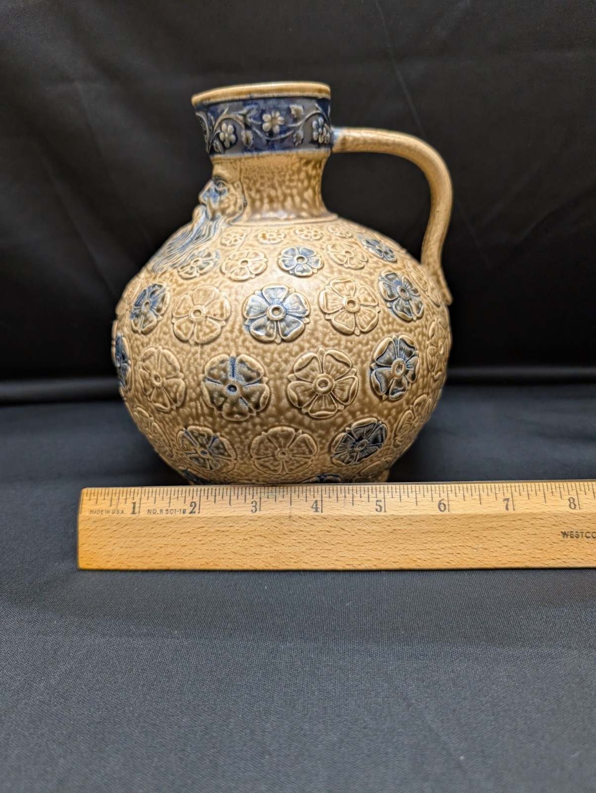 Vtg Gerz West Germany Salt Glaze Stoneware Jug Pitcher Bearded Man 1558 3401