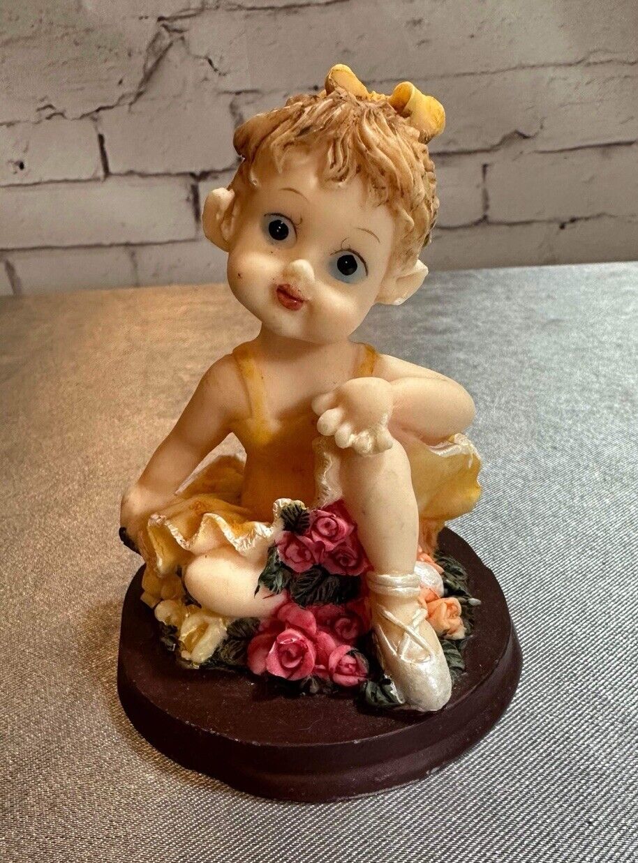 Vintage Sitting Child Ballerina With Roses Ceramic Figurine VFG