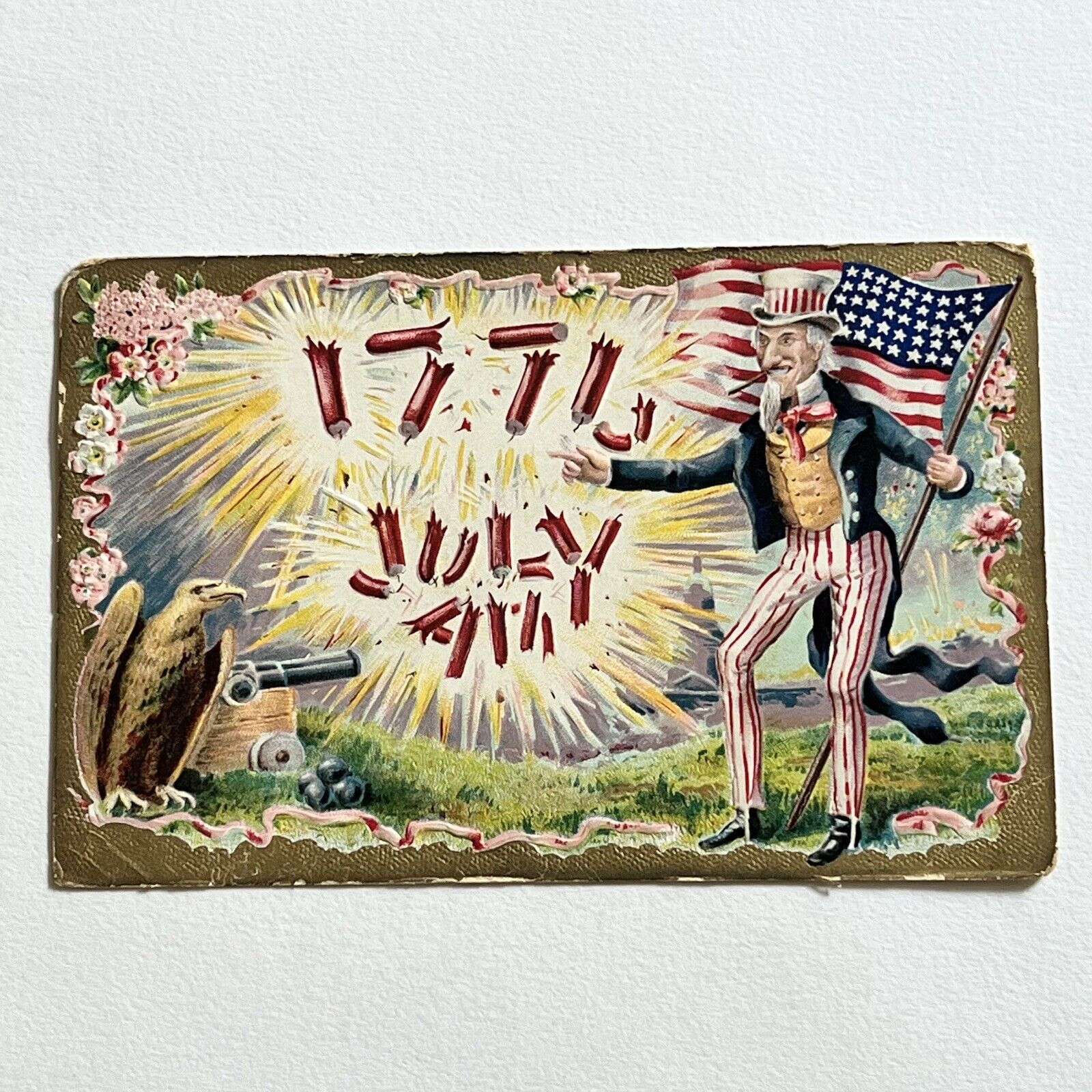 Antique Embossed Postcard America Patriotic Uncle Sam Eagle July 4th Germany