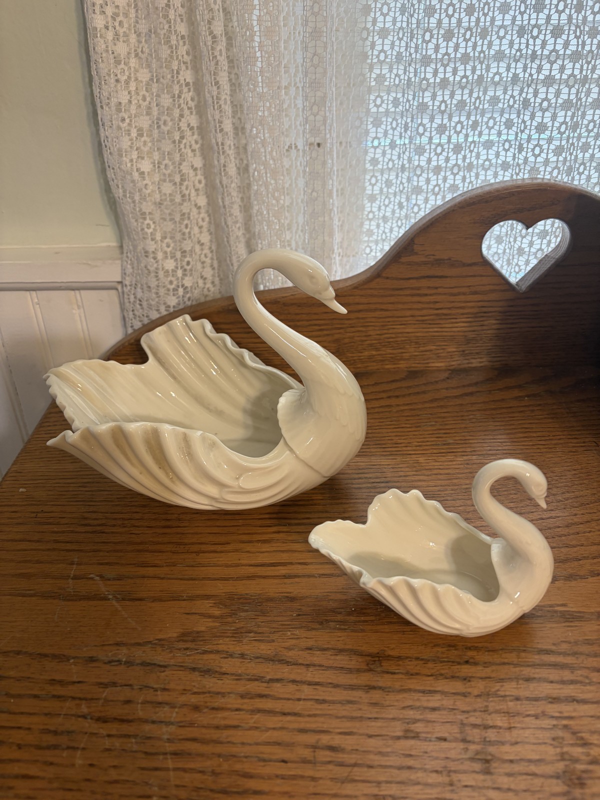 2 VINTAGE LENOX SWANS LARGE & SMALL GREEN MARK 1931-53