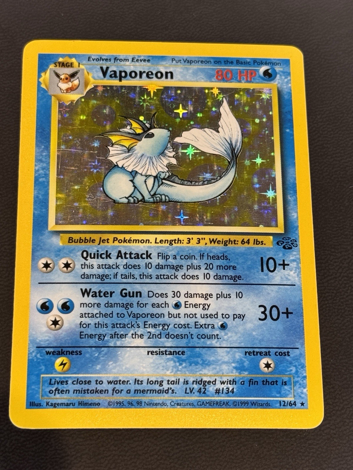 Pokémon TCG Vaporeon Holo Card Jungle 12/64 Light Play