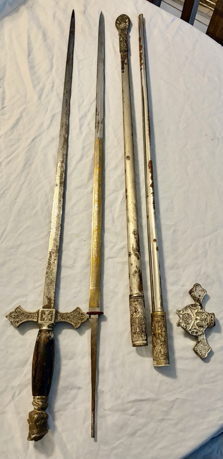 Lot of Vintage Knights of Columbus Ceremonial Sword Parts / Blades / Scabbards