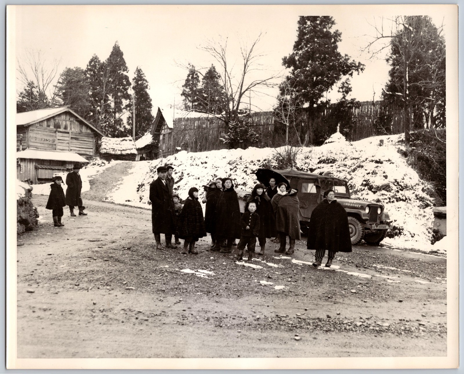 VTG 1955 B & W Photo in Honshu Japan - Japanese Residents Gathered