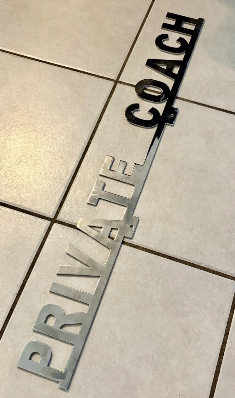 Vintage PRIVATE COACH Chrome 29” Vehicle Sign Emblem BUS HEARSE TRUCK VAN AUTO