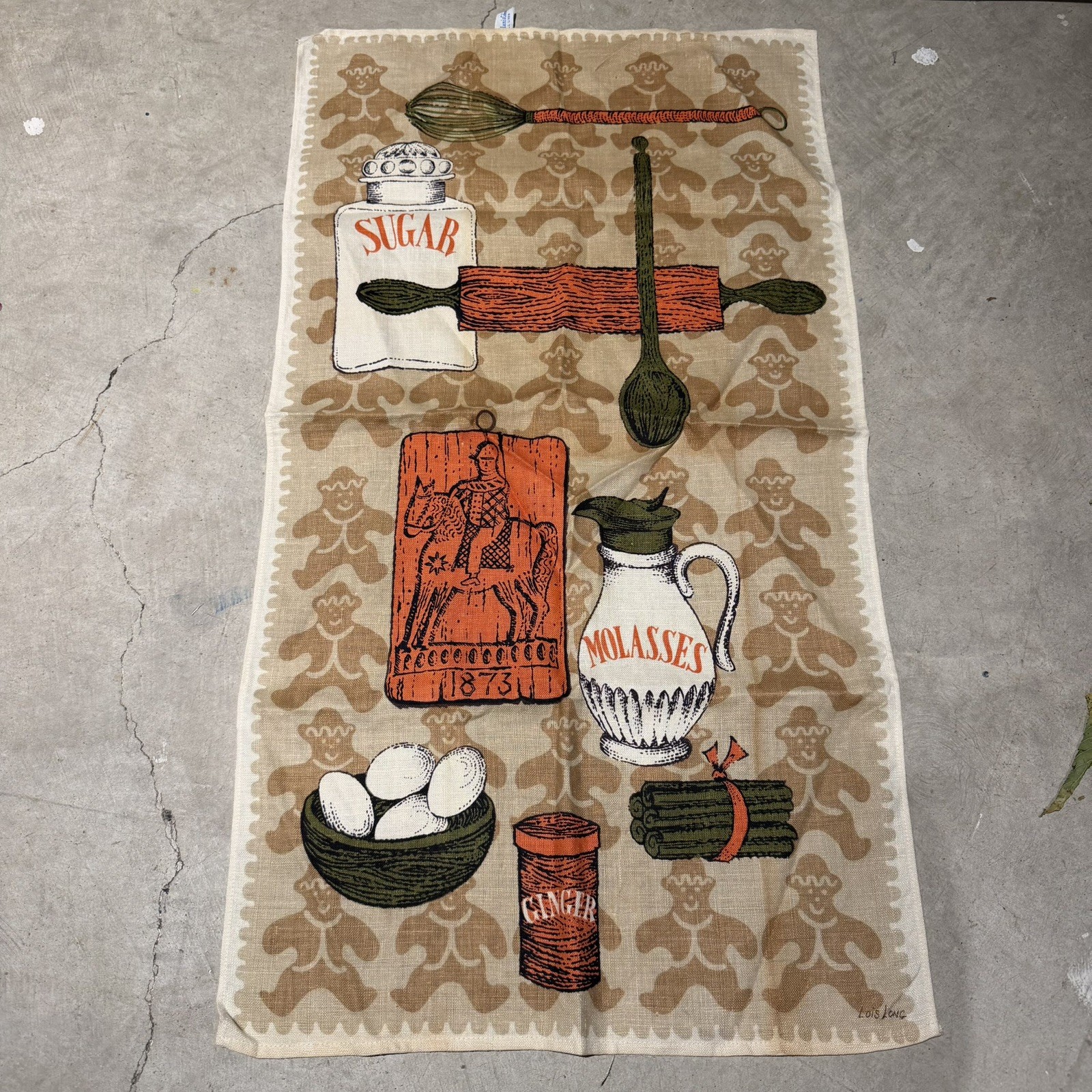 Vintage Lois Long Fallani & Cohn Tea Towel 100% Linen Gingerbread Baking Theme