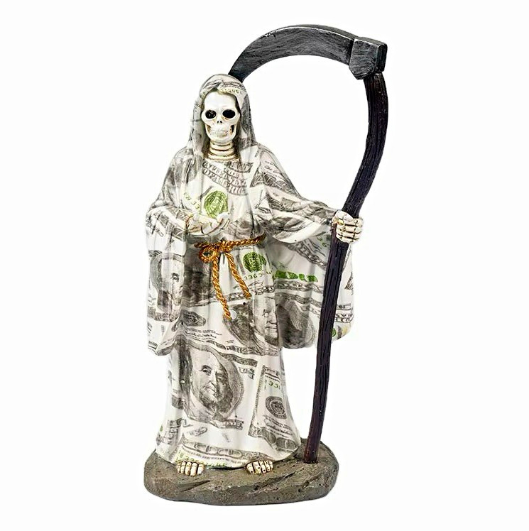 Santa Muerte “Holy Death” White Money Print Grim Reaper Statue