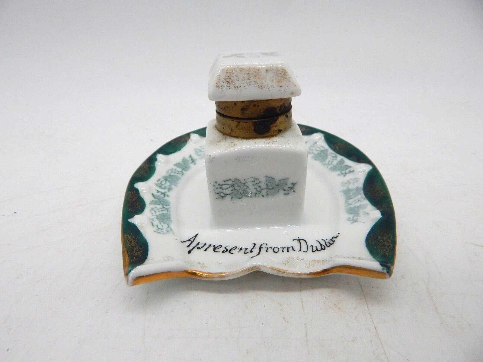 Vintage Porcelain A Present From Dublin Inkwell Ireland Vintage Porcelain A Present From Dublin Inkwell Ireland