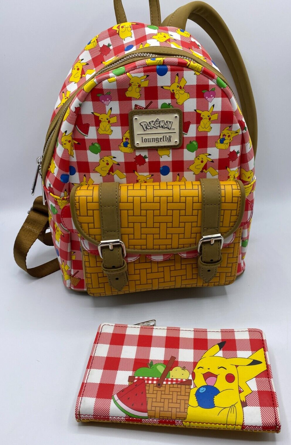 Loungefly Pokemon Pikachu Picnic Basket Mini Backpack &Matching Wallet Set