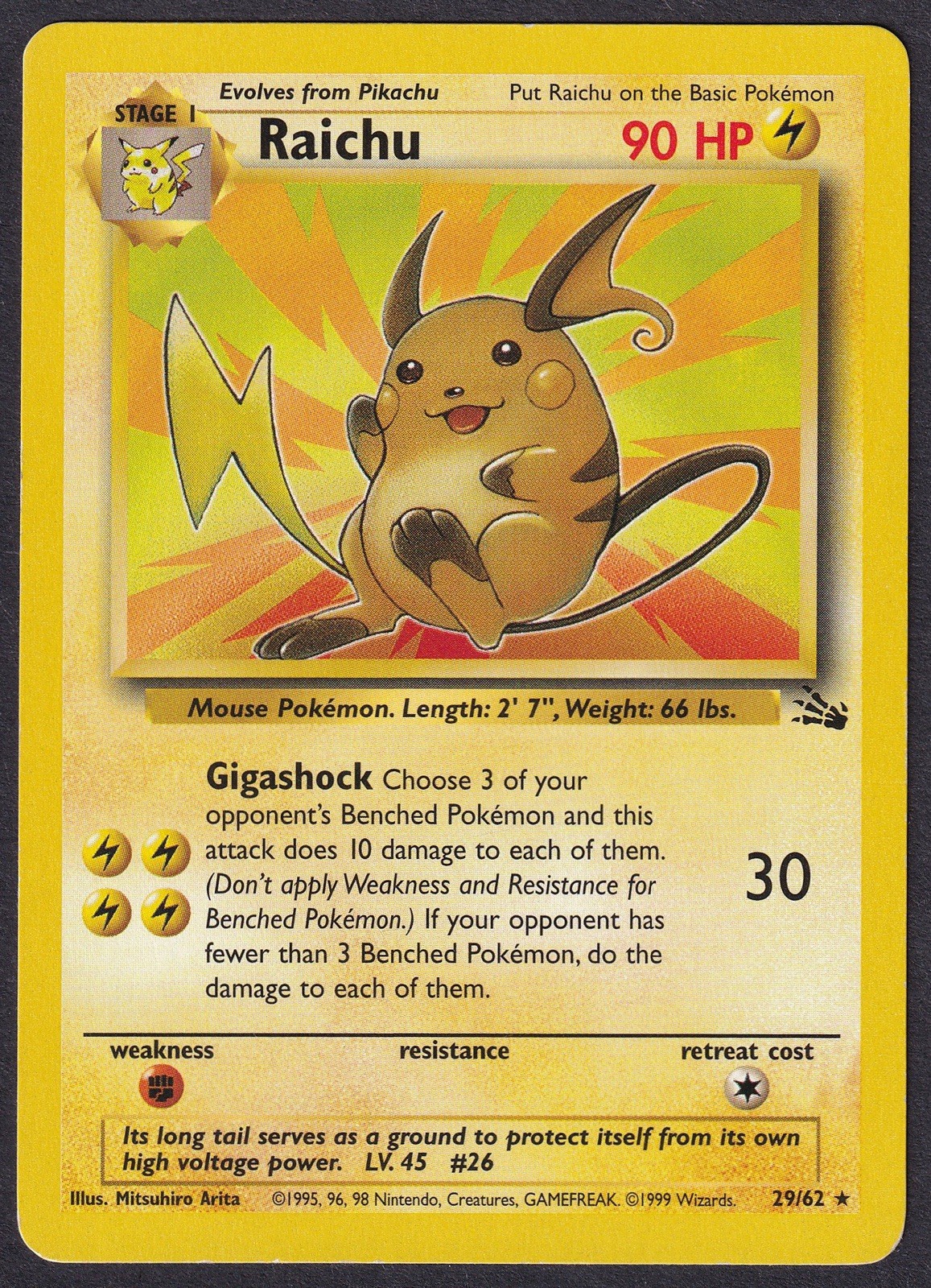 Pokemon Raichu 29/62 Non-Holo Rare Fossil 