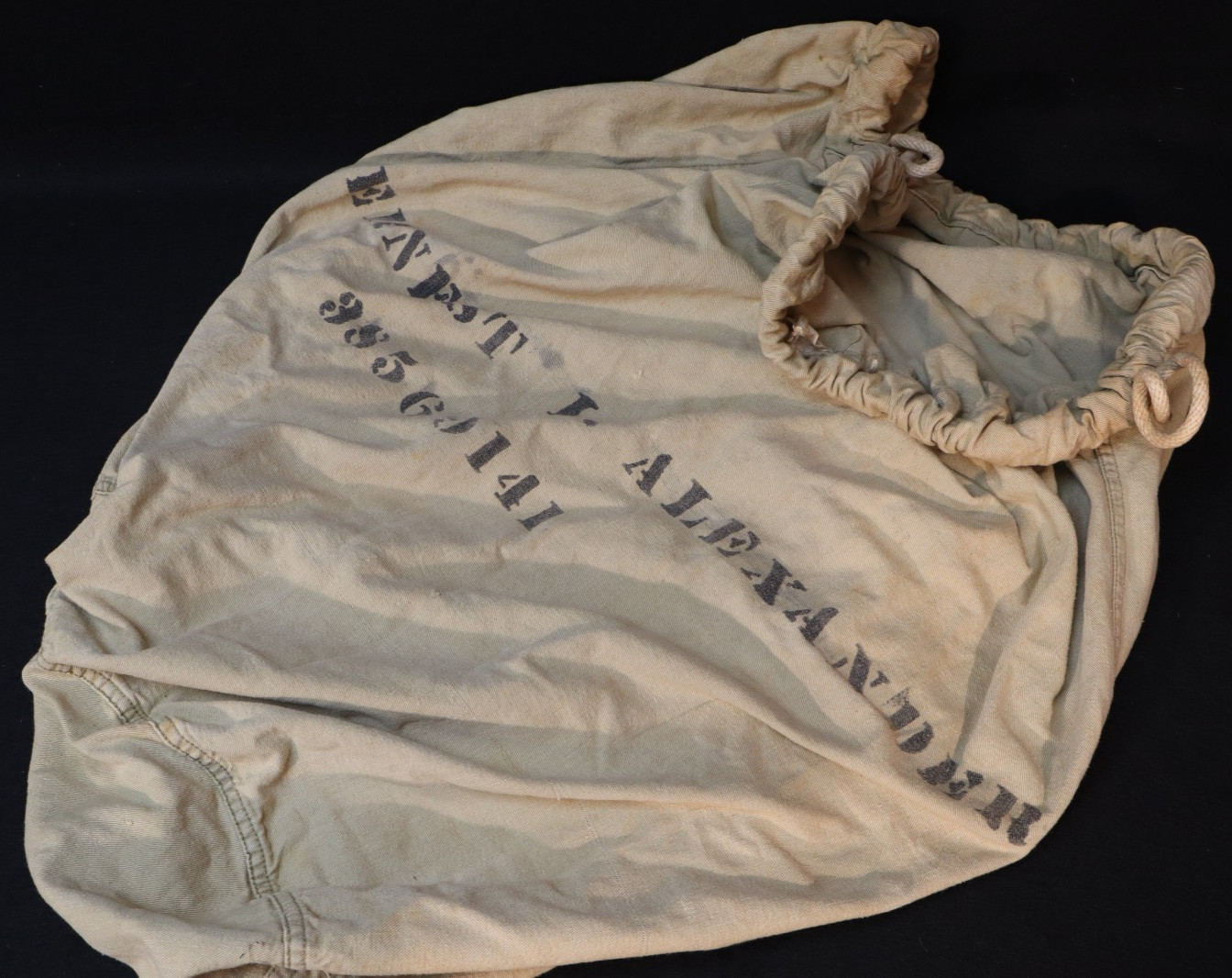 WW2 US Army Large Barracks Laundry Bag Ernest L Alexander 38569141 Oklahoma 1944