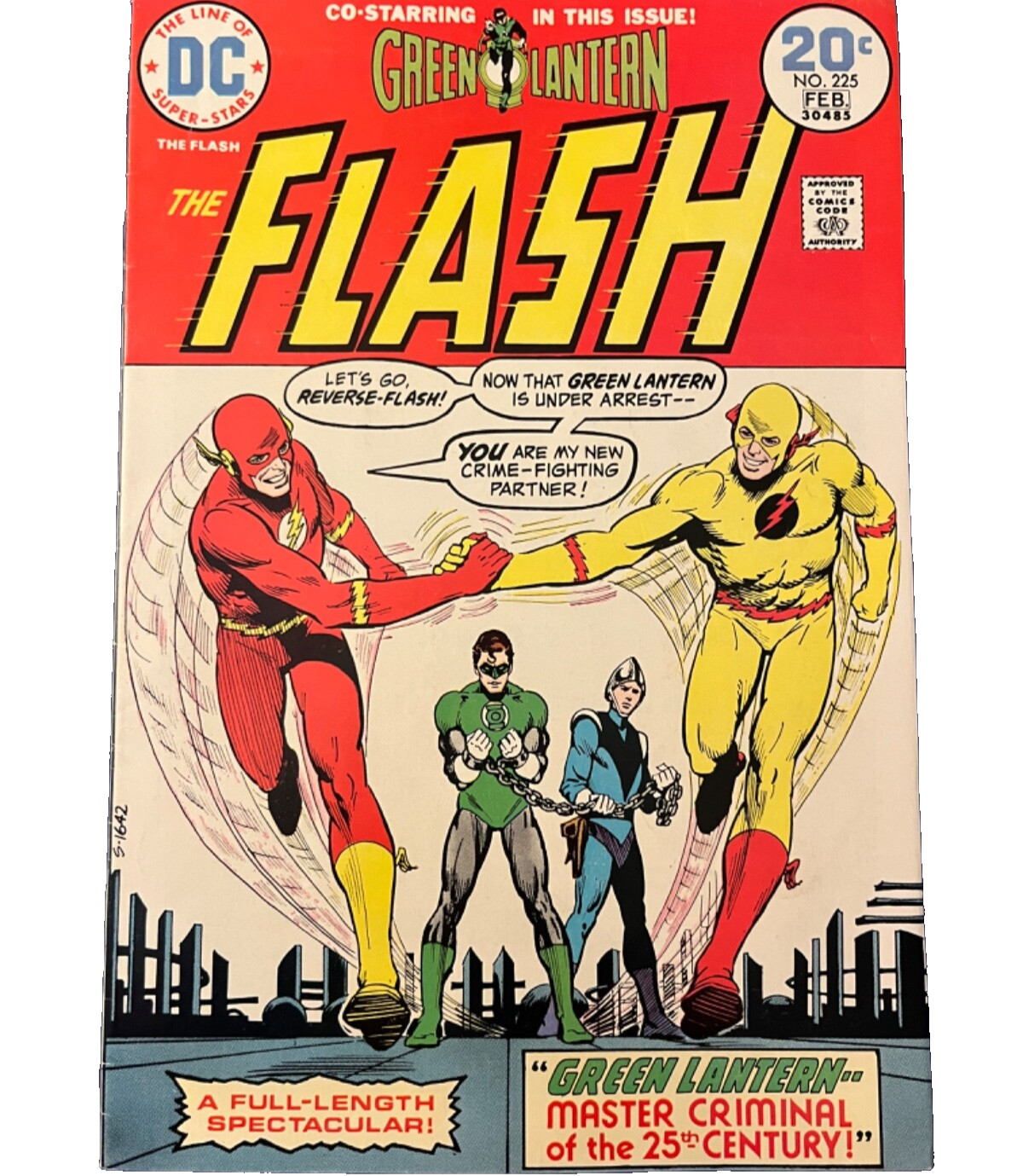 FLASH #225 Feb 1974 Green Lantern/Reverse-Flash Team-Up FREE US SHIPPING (VF+)