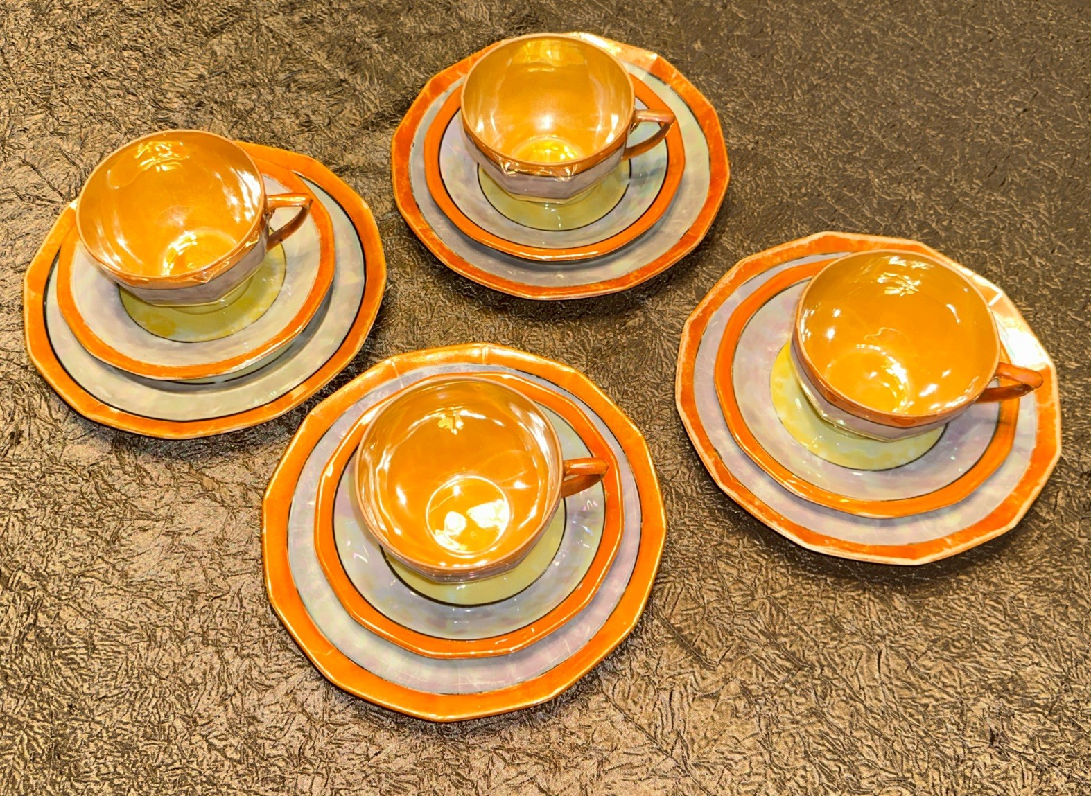 Set Of 4 Antique Japanese Lusterware Tea Set 12pc Setting Circa 1920s Art Deco
