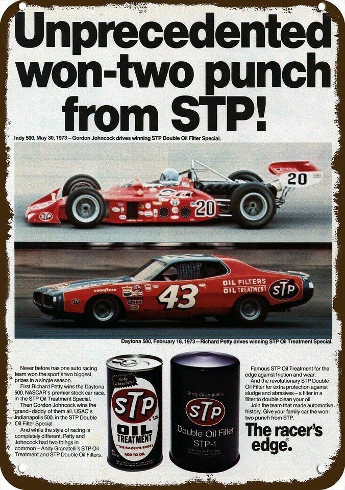 1973 RICHARD PETTY Nascar Daytona 500 STP Vin-Look DECORATIVE REPLICA METAL SIGN 1973 RICHARD PETTY Nascar Daytona 500 STP Vin-Look DECORATIVE REPLICA METAL SIGN