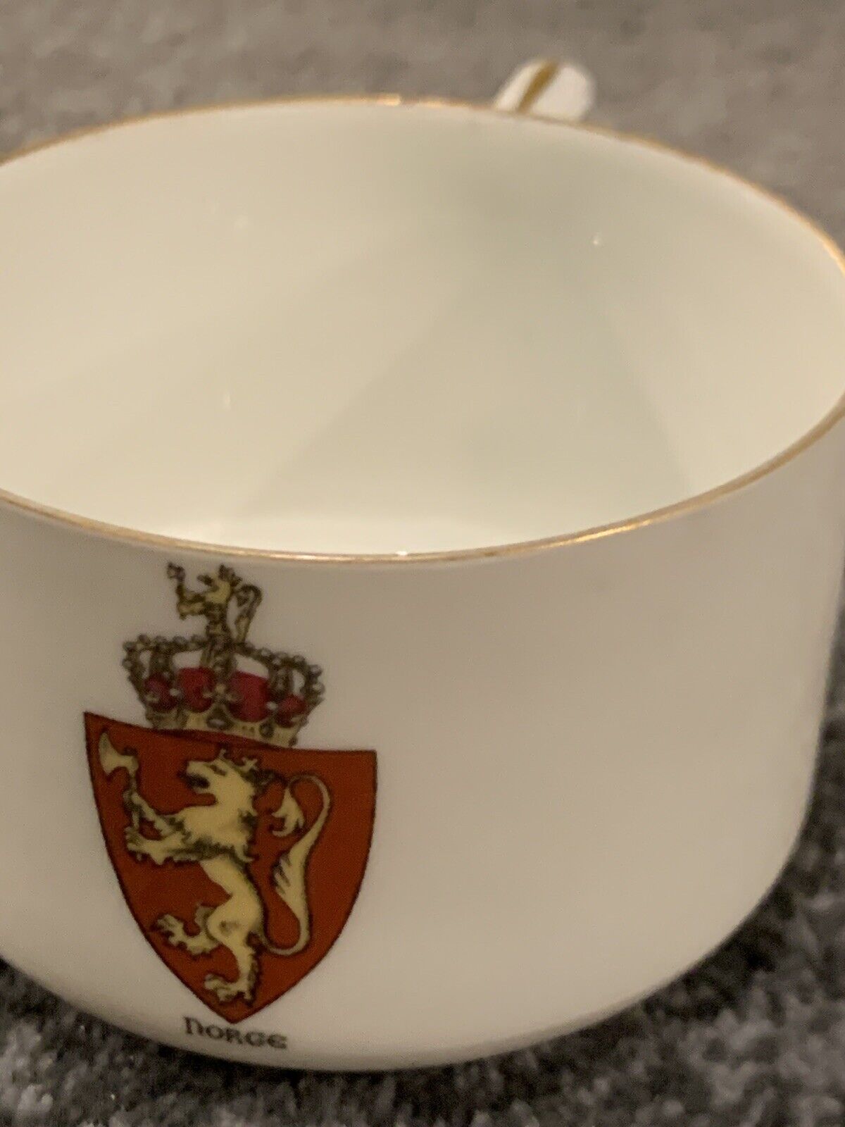 Vintage Porsgrund PP Norway Porcelain Cup~Choice Norse Crest~Gold~Double Shot