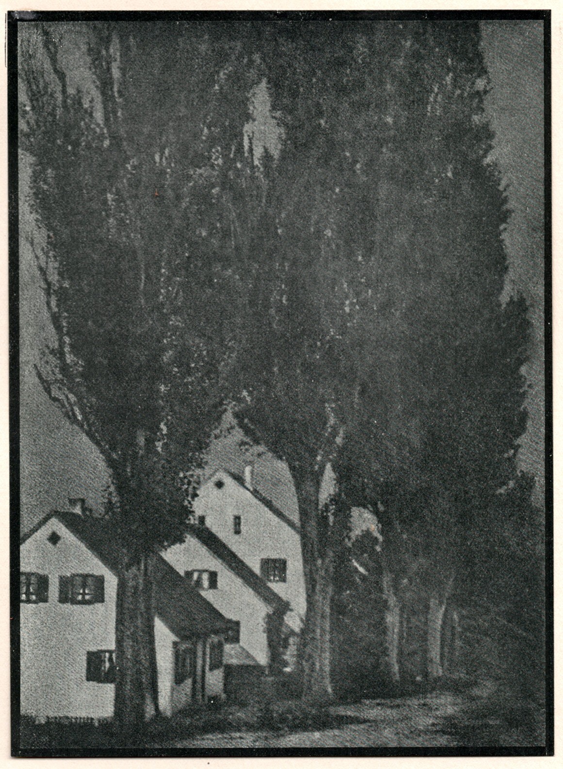 T & O HOFMEISTER, Houses and Poplars, Tipped-in Halftone Plate 1908 Pictorialism