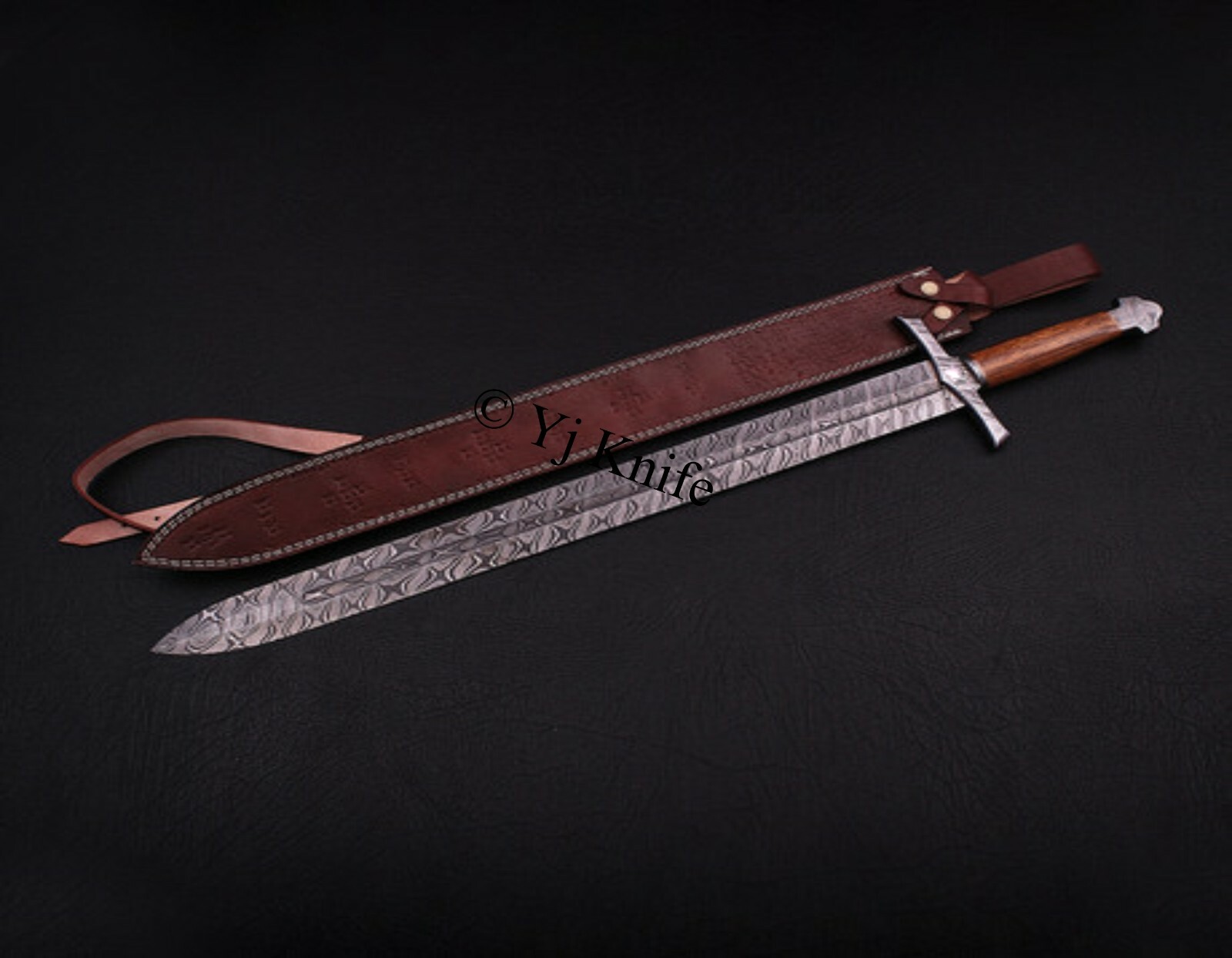CUSTOM HANDMADE 32 INCHES DAMASCUS STEEL VIKING HUNTING SWORD COMBAT SWORD