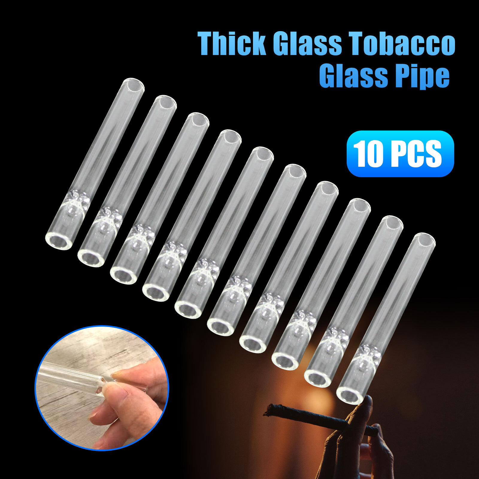 10-piece Thick Pyrex Glass Chillum Tobacco Pipe, Smoking pipe, Smooth Hitter