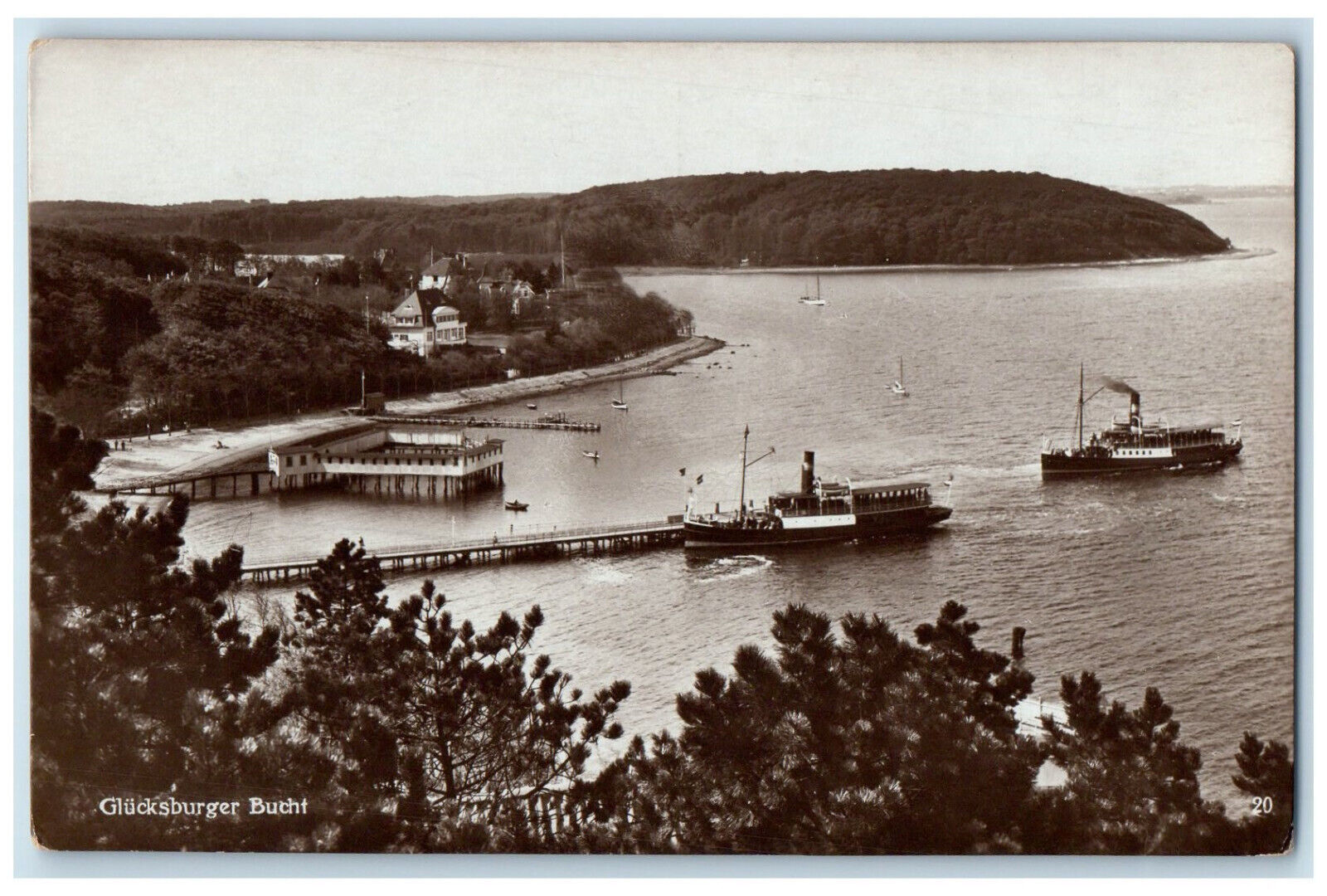 c1920's Glucksburg Bay Visit the German Nordmark Vintage RPPC Photo Postcard
