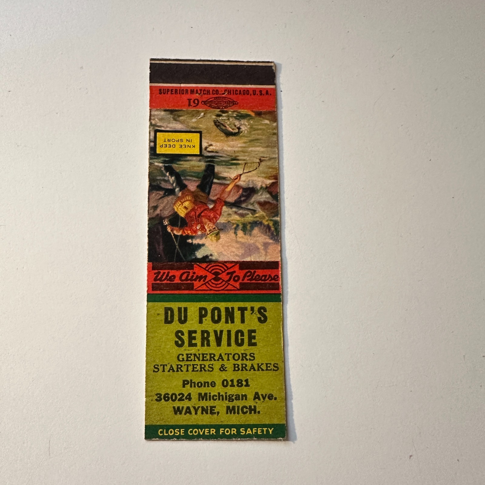 Du Pont's Service Generators Brakes Wayne MI Vintage Matchbook Cover 5MB126-6-5