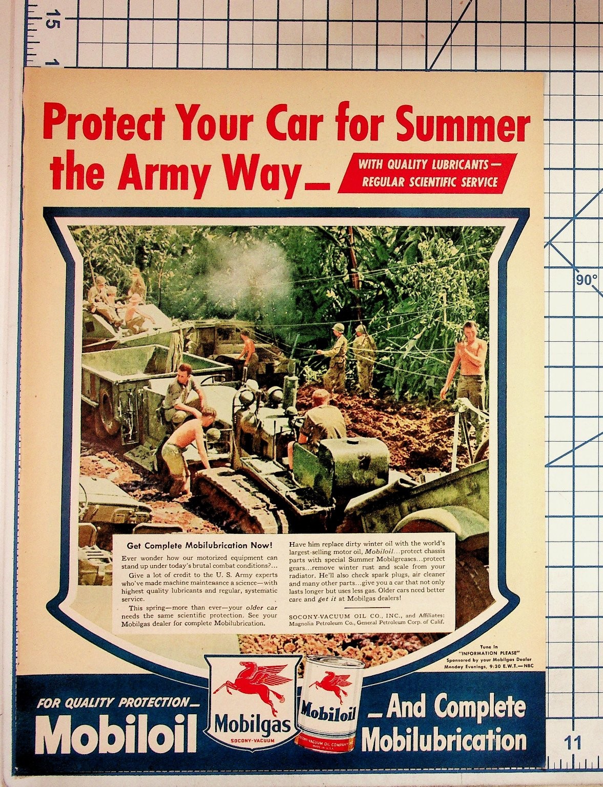 1940s Mobilgas Mobiloil Magazine Ad WWII Army Maintenance & \ 1940s Mobilgas Mobiloil Magazine Ad WWII Army Maintenance & \
