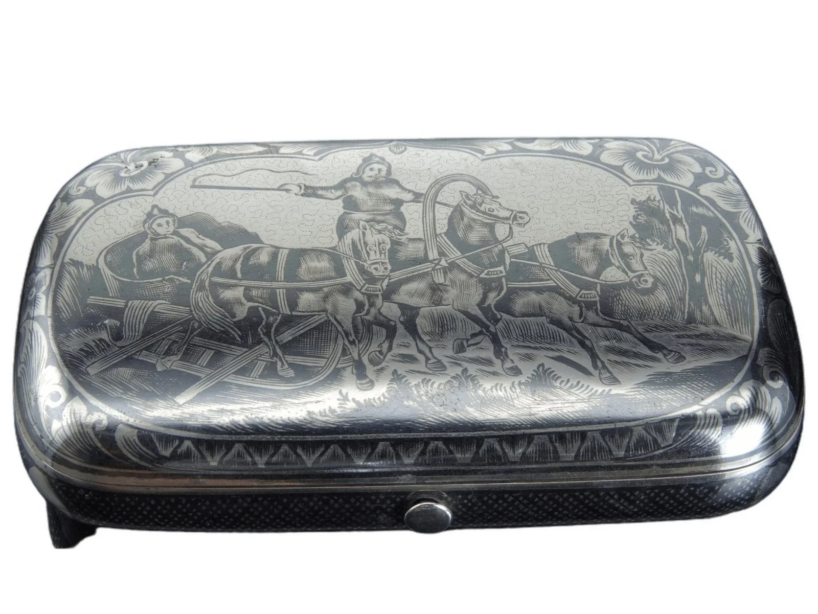 c1880 Austro-Hungarian 800 Niello sterling silver Cheroot Case Snuff box