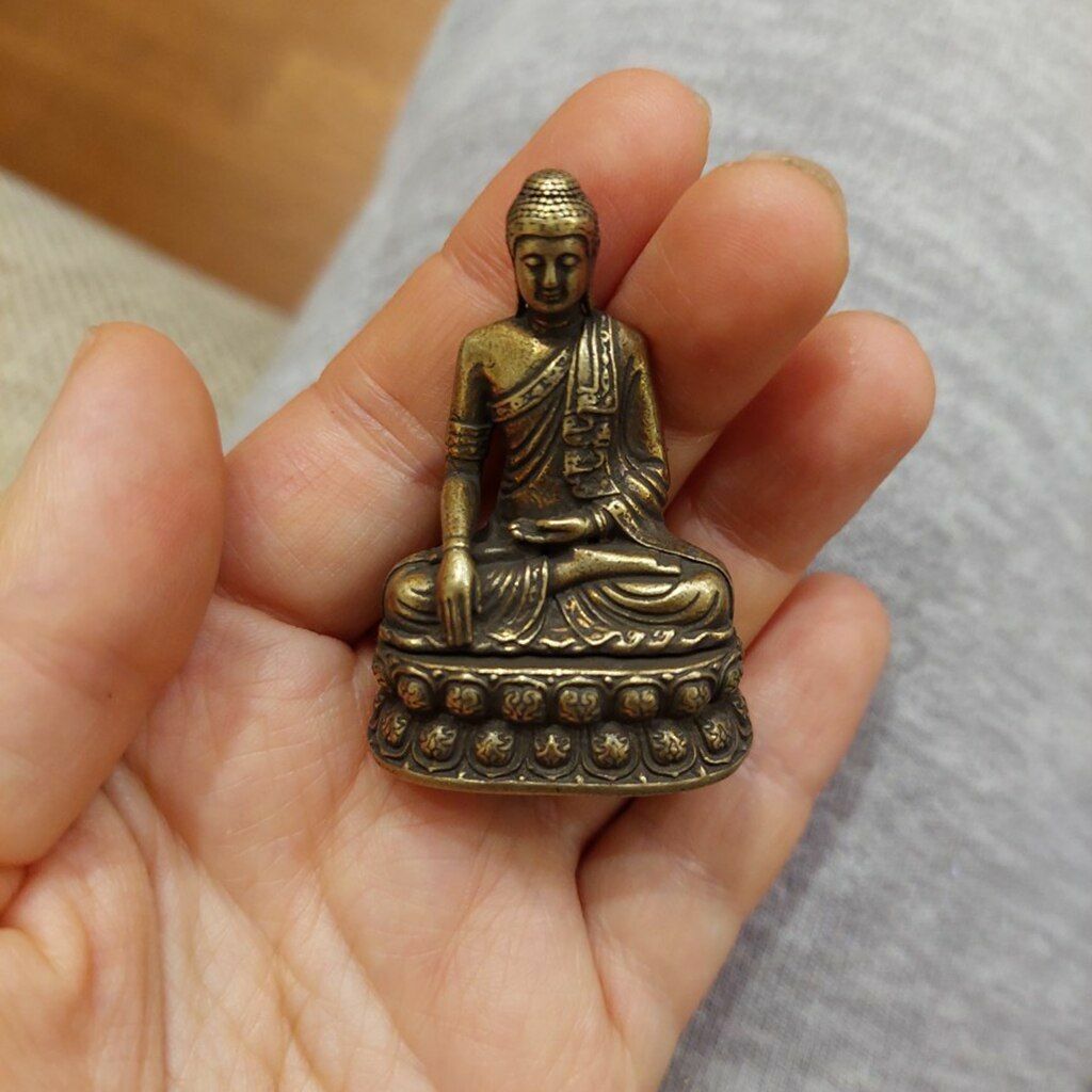 Hot Vintage Brass Sitting Buddha Figurine Small Sakyamuni Statue for Collection