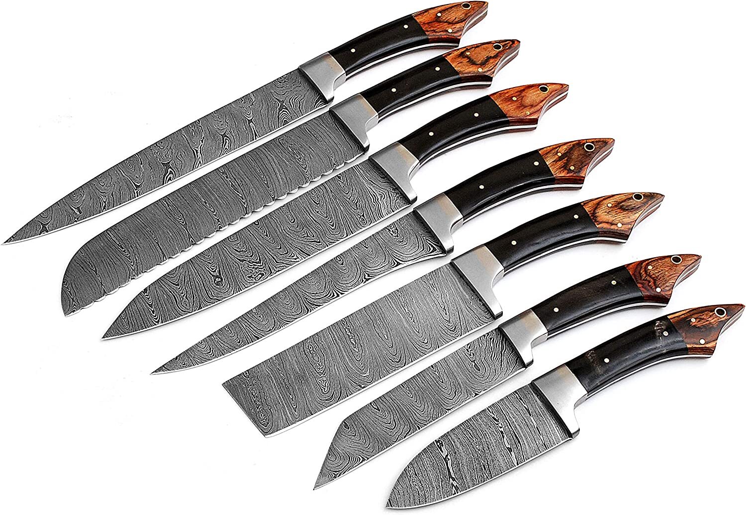 Professional Custom Made Damascus Steel 7 pieces of Utility Kitchen Chef set