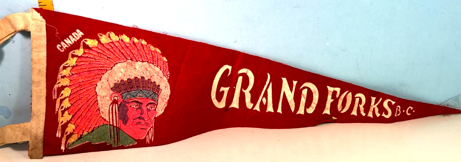 Vintage Grand Forks British Columbia Native Indians Logo Mid Size Pennant 20\