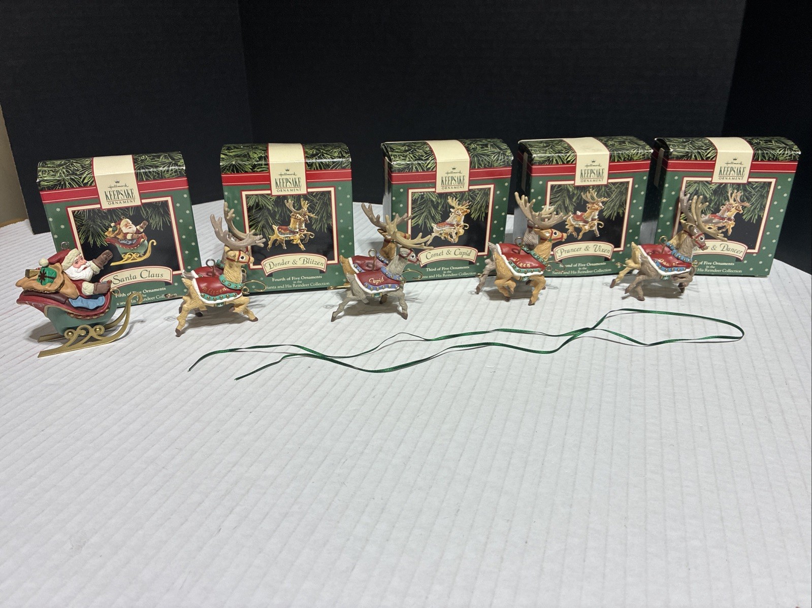 Vintage 1992 Hallmark Keepsake Santa and Reindeer Christmas Ornaments COMPLETE