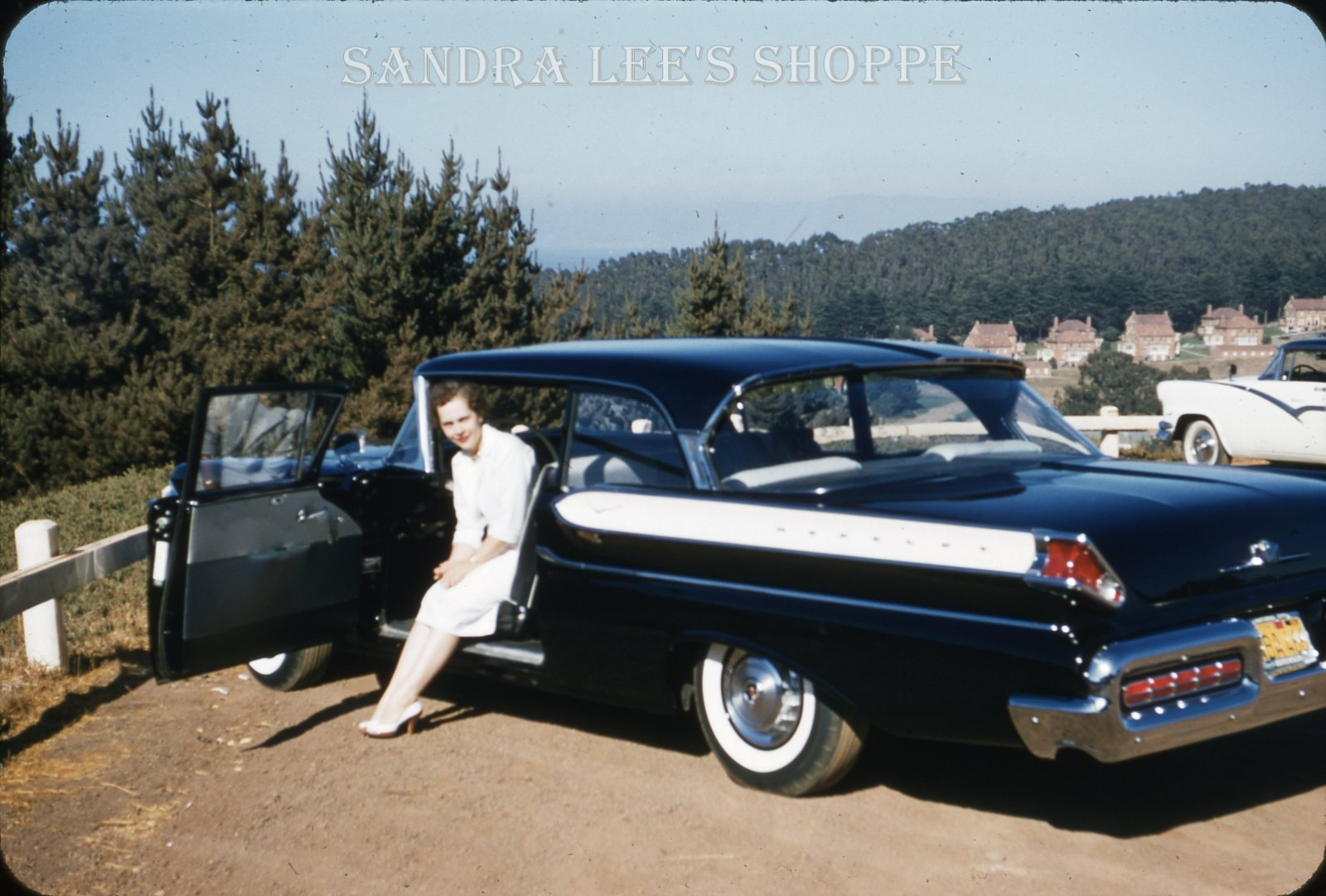 1957 Mercury Turnpike Cruiser Black White Car Woman Vintage Film Slide 1957 Mercury Turnpike Cruiser Black White Car Woman Vintage Film Slide