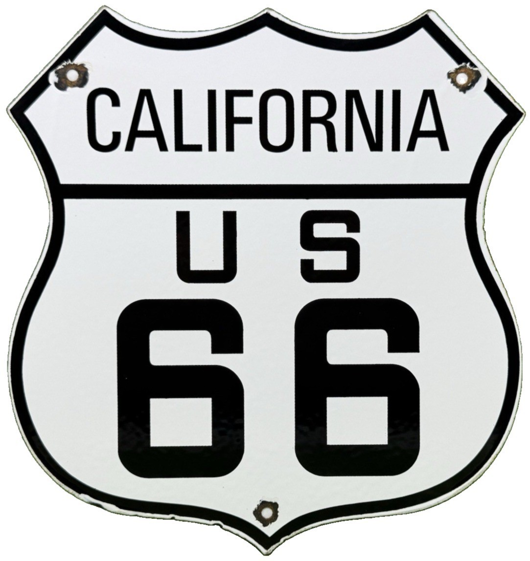 VINTAGE US ROUTE 66 CALIFORNIA PORCELAIN SIGN HIGHWAY SHIELD MOTHER ROAD GARAGE