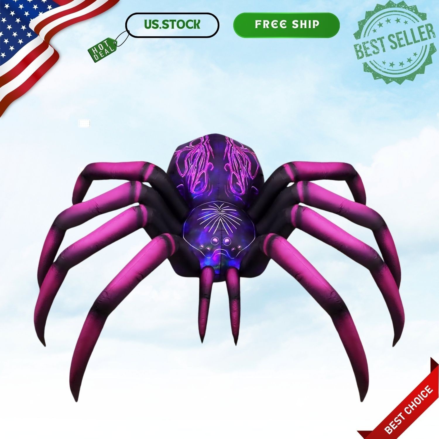 9-Foot Inflatable Purple Gradient Spider, LED Outdoor Yard Decor