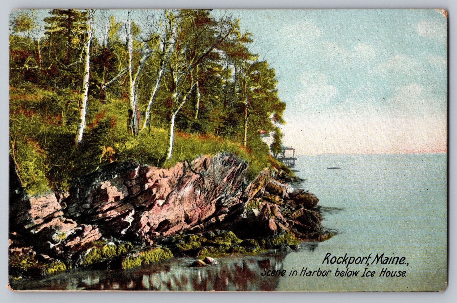 Rockport Maine Harbor Below Ice House Antique Postcard Hugh C Leighton Germany