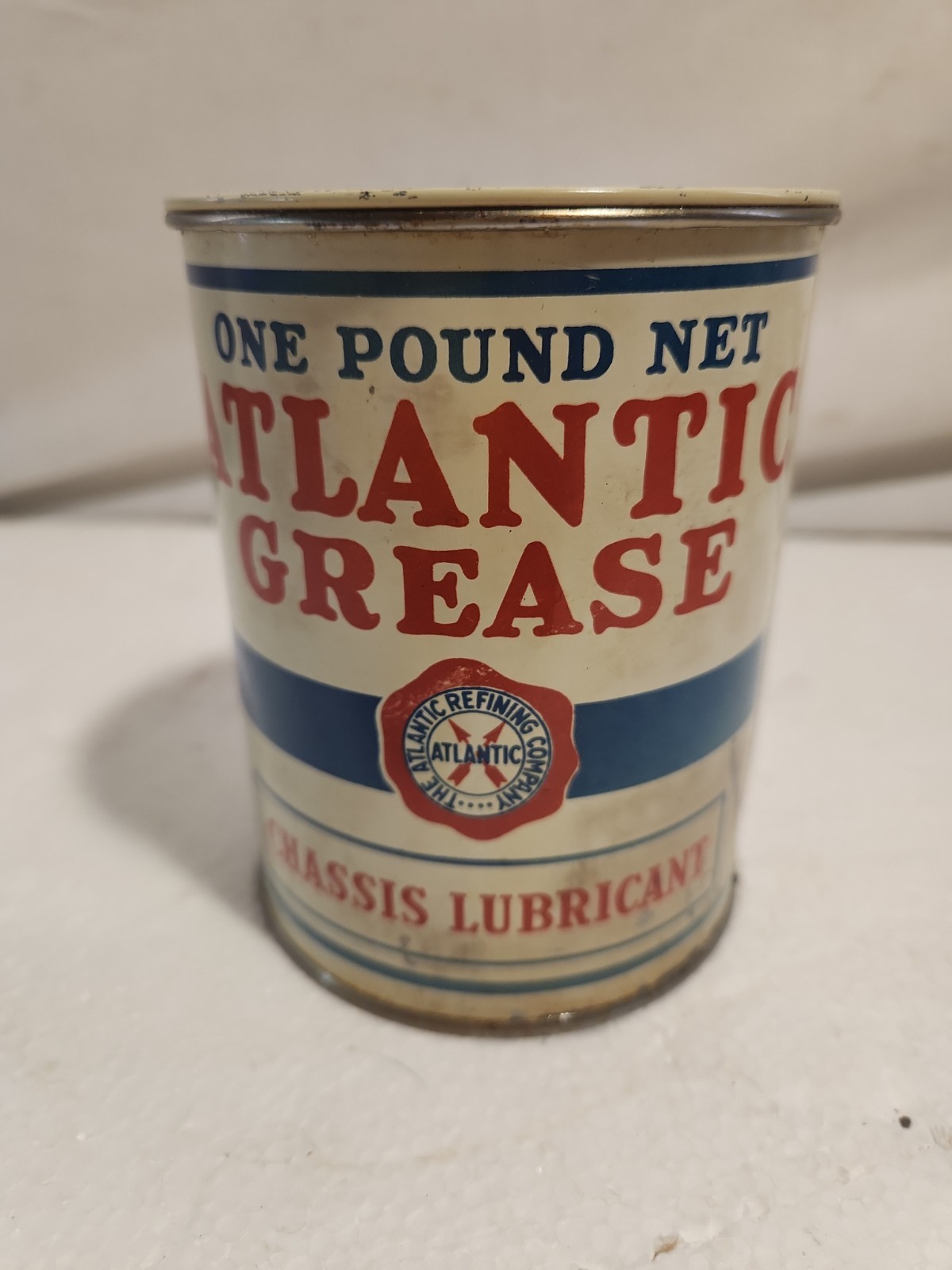 1920\'s Atlantic Grease Adv. Can Fried Egg Logo One Pound Chassis Lubricant Full