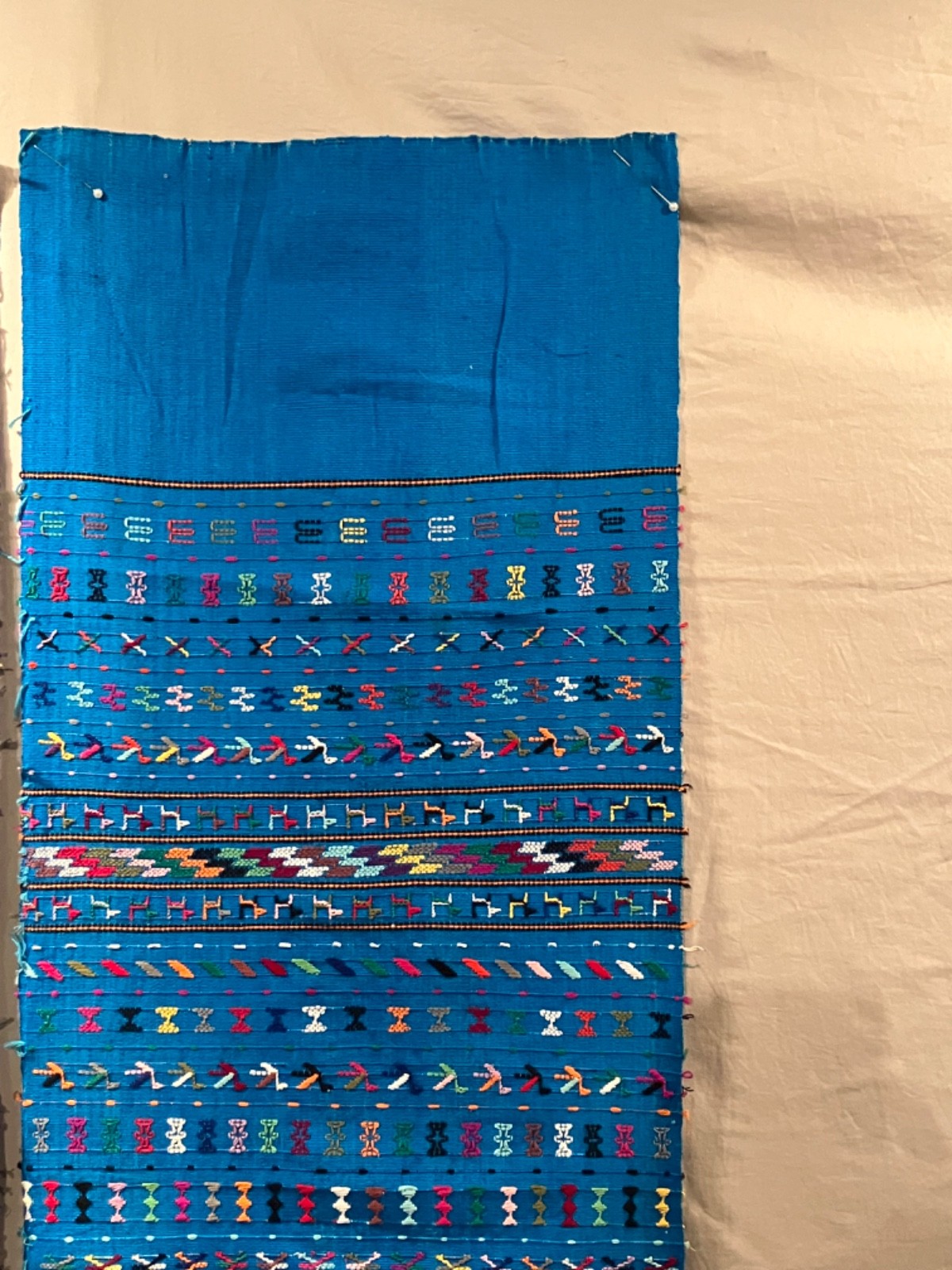 VINTAGE GUATEMALAN HANDMADE EMBROIDERED BLUE FABRIC