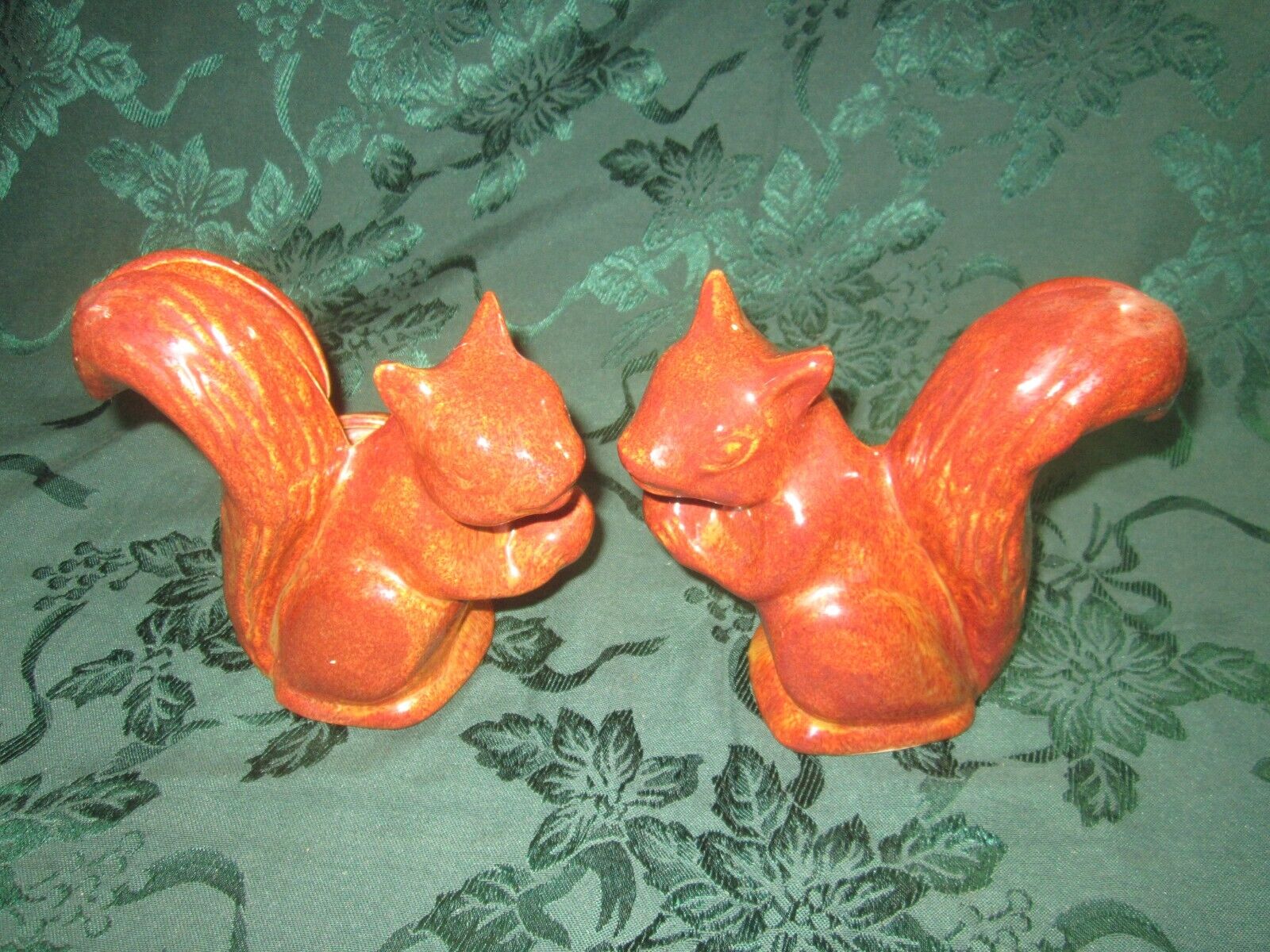 Pair Vintage Niloak Art Pottery Squirrel Planters/Vase Brown Glaze Set of 2