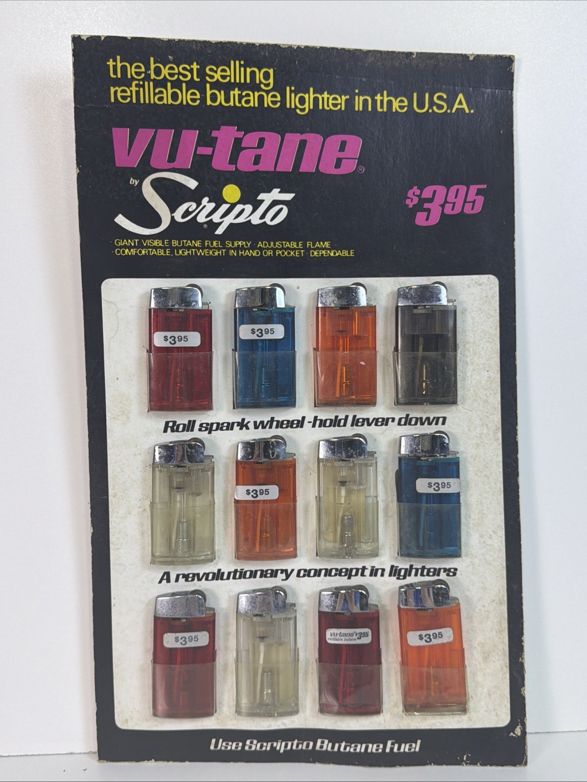 VTG Scripto Vu-tane Store Display Advertising Card 15x9” Butane Lighters NEW WOW