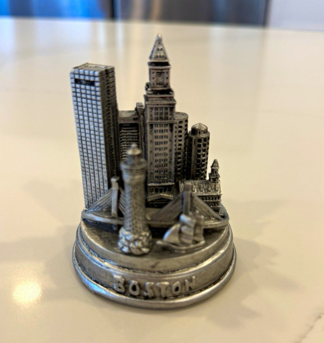 Boston Skyline Metal Figurine Silver Metallic Finish,