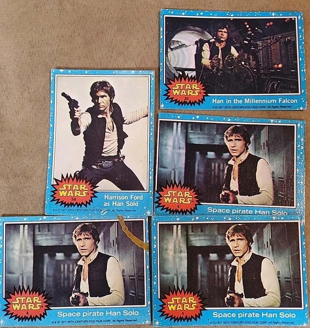 1977 Topps Star Wars Blue Series Han Solo Harrison Ford #4 #30 #58 Lot of 5 1977 Topps Star Wars Blue Series Han Solo Harrison Ford #4 #30 #58 Lot of 5